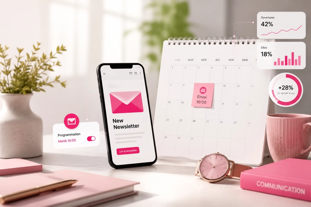 Espace de travail moderne illustrant l’envoi d’une newsletter au bon moment pour optimiser la communication d’entreprise.