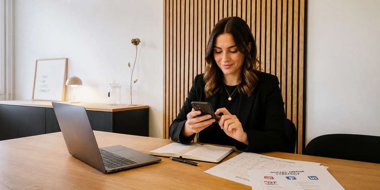 Personne en train de se former aux réseaux sociaux sur smartphone dans l’espace de travail de l’agence you’Nivers