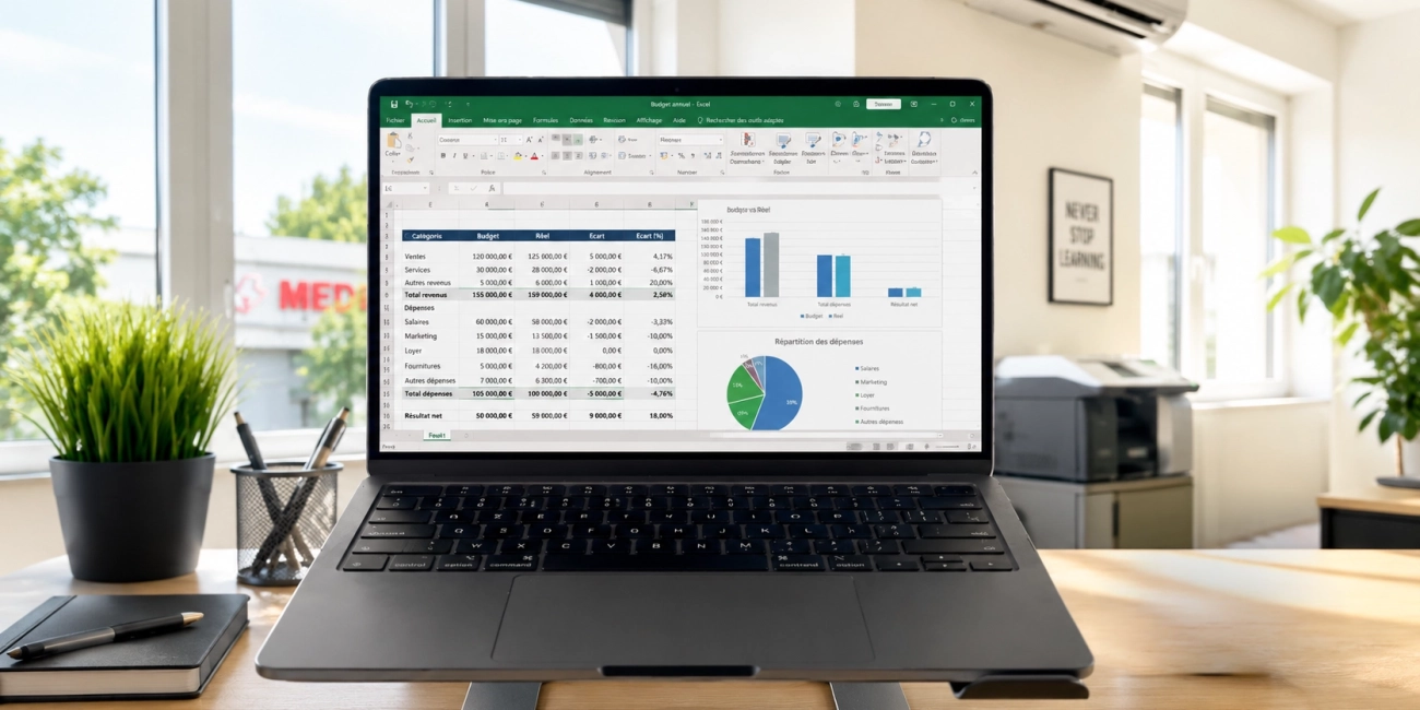 Ordinateur portable affichant un tableau Excel dans un espace de formation Pack Office chez you’Nivers